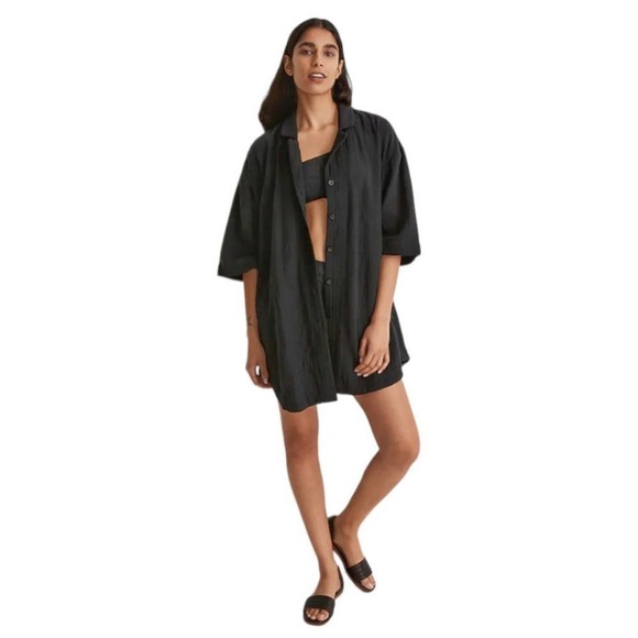 MADEWELL Black light spun Isla mini gauze coverup shirt dress NWT Size Medium - Picture 2 of 10